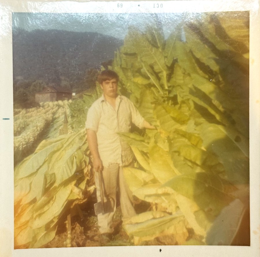 John's father as a young man in the tobacco fields, October 1969